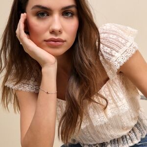 Lulus Delicate Cutie Light Peach Lace Ruffled Peplum Top Pink - Size XL